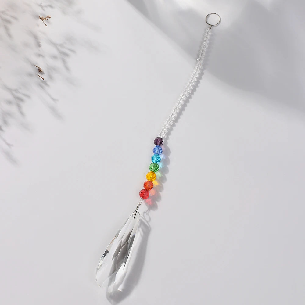Hemasa Crystal Chakra Suncatcher Hanging Crystal Ornament Glass Prism Sun Catcher Car Charm Rainbow Maker Window Garden Decoration Gift