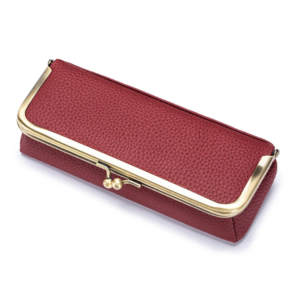 Tejesa Genuine Leather Glasses Case / Pencil Bag with Kiss Lock/ Coin Purse for Women /Travel Sunglasses