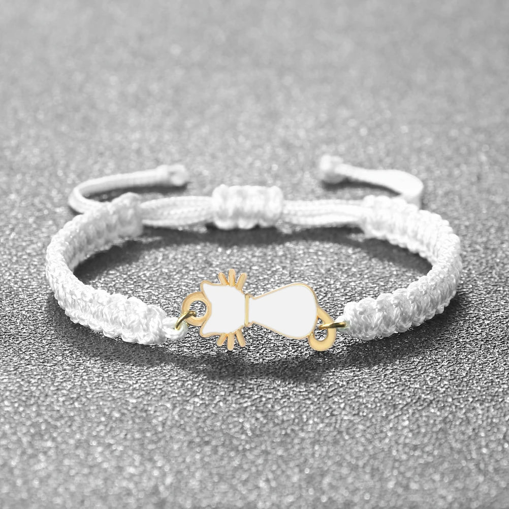 Handmade Lucky Cat Braided Adjustable Bracelets & Bangle Women Men Charm Sweet Animal Pendant Bracelets Cat Lovers Jewelry Gifts