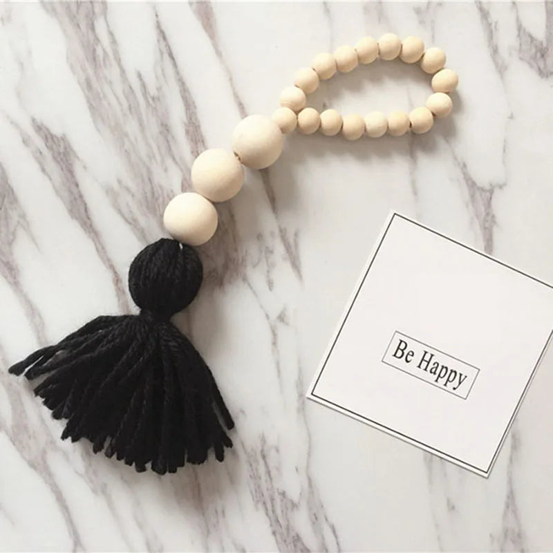 Room Decoration Wooden Beads Tassel Nordic Style Ball Garland Baby Tent Bedroom Decor Kids Wall Hanging Wind Chimes Corta Vento