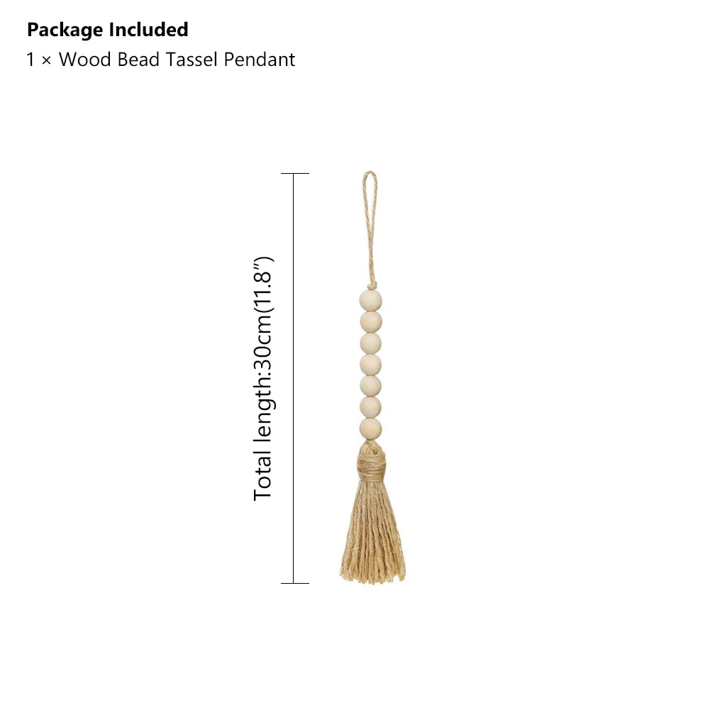 DIY Wooden Home Decoration Handmade Garland With Jute Rustic Tassel Wood Bead Garlands For Rattan Macrame Wall Hanging Boho Gift