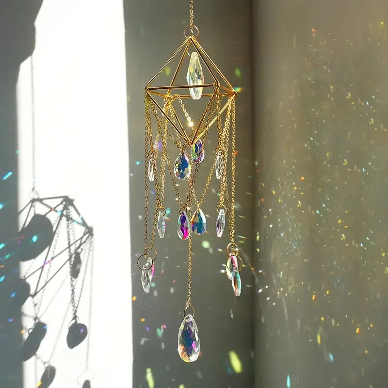 1pc garden metal crystal star moon sun catcher window hanging decoration, bedroom wind chimes hanging decoration wall deco