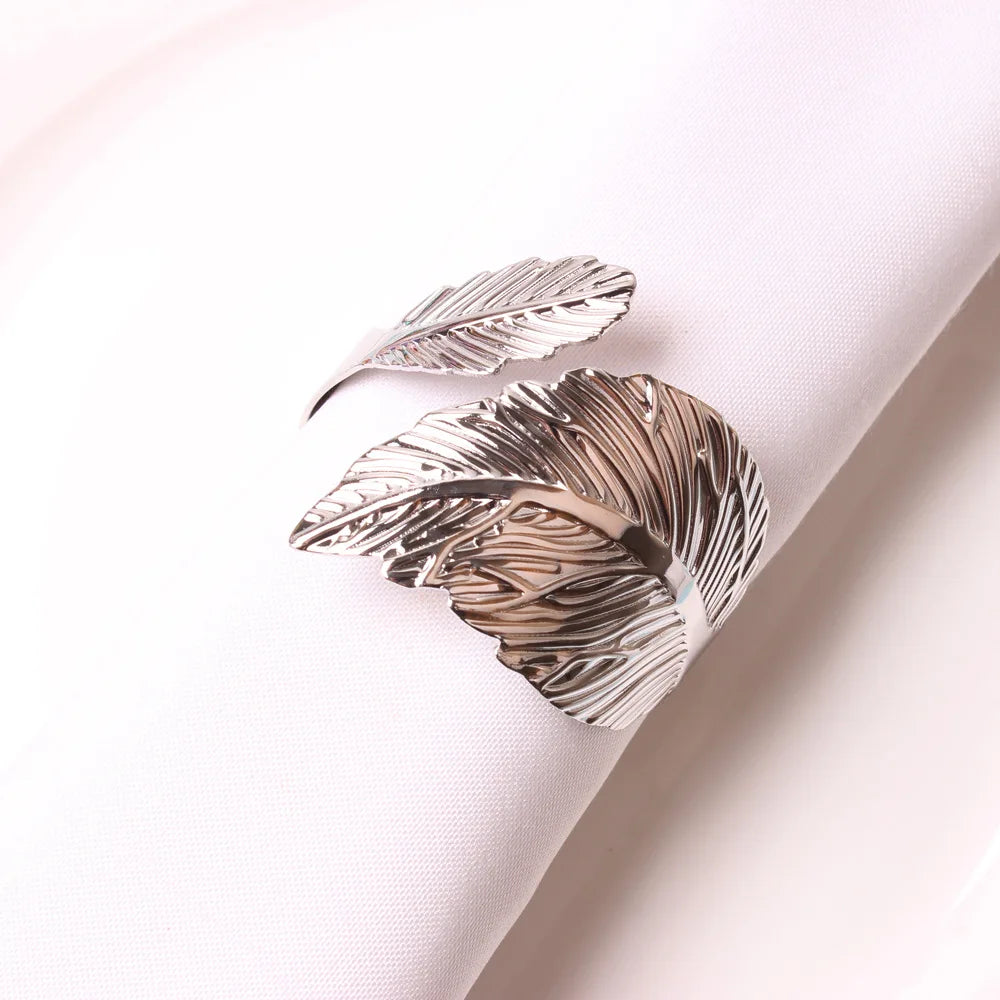 Hemasa 6PCS Antique Napkin Holders /Gold Napkin Rings/ Leaf Napkin Buckle for Wedding Party Daily Use Home Dinning Room Hotel Table Decor