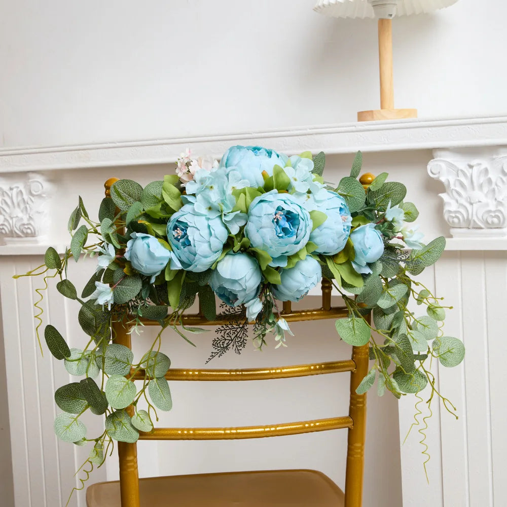 YeeNanee Artificial Peony Reception Flowers Swag with Eucalyptus Greenery for Wedding Ceremony Welcome Sign Floral Decoration