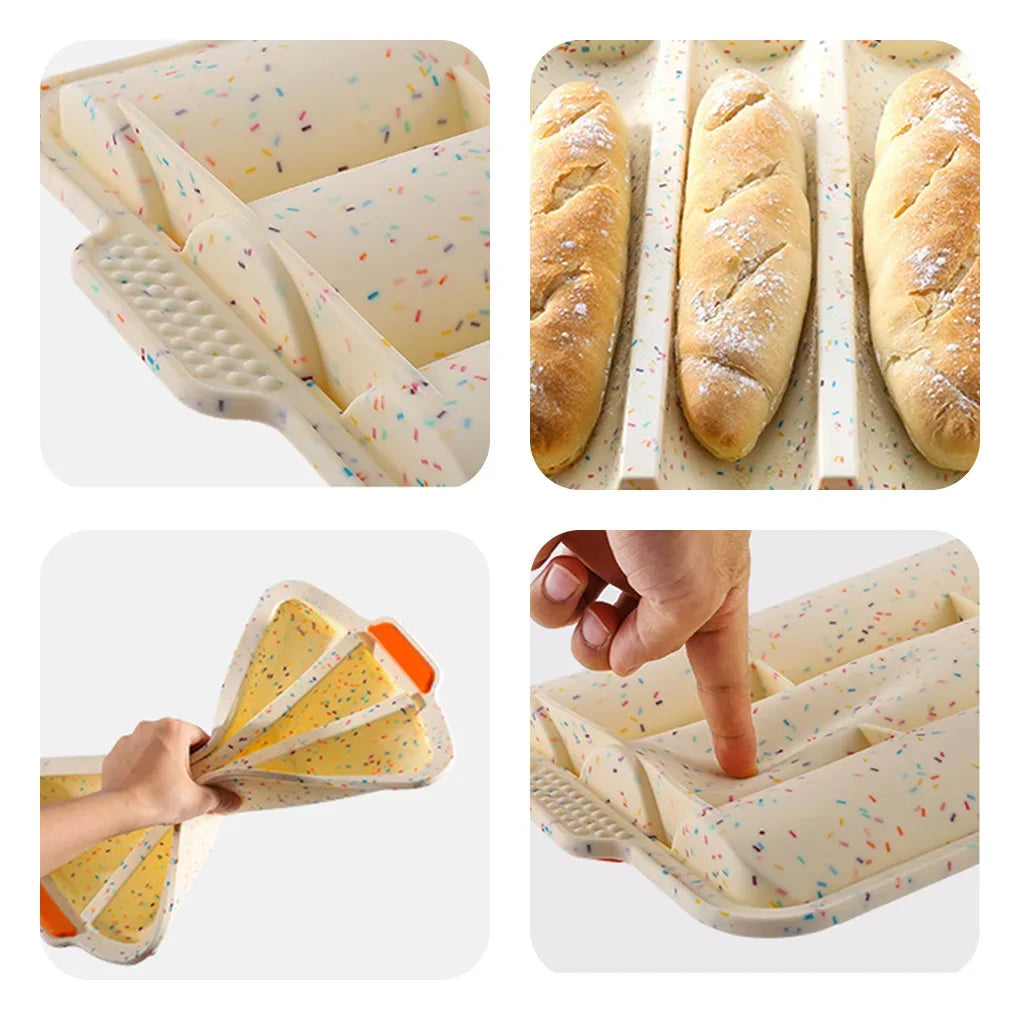 Tejesa 3 Cavity Baguette Baking Tray /Non-Stick Silicone Cake Mold/ Bread Mould /Oven Pan Easy Demoulding Baking Dish DIY Kitchen Supplies