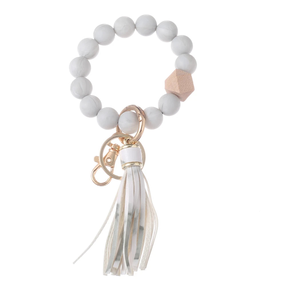 Fashion Anti-Lost Car Bag Key Chains Jewelry Gift Colorful Silicone Beaded Bracelet Keyring Women Girls Tassel Pendant Keychain