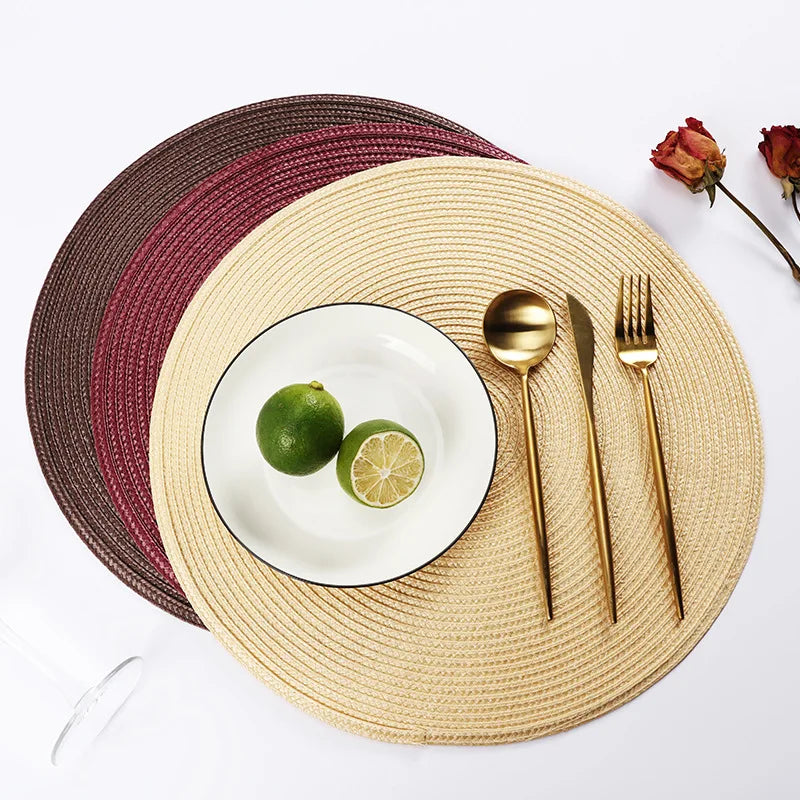 Hemasa Set of 6 Round Woven Non-slip Kitchen Placemat for Kitchen Dining Table European Style.