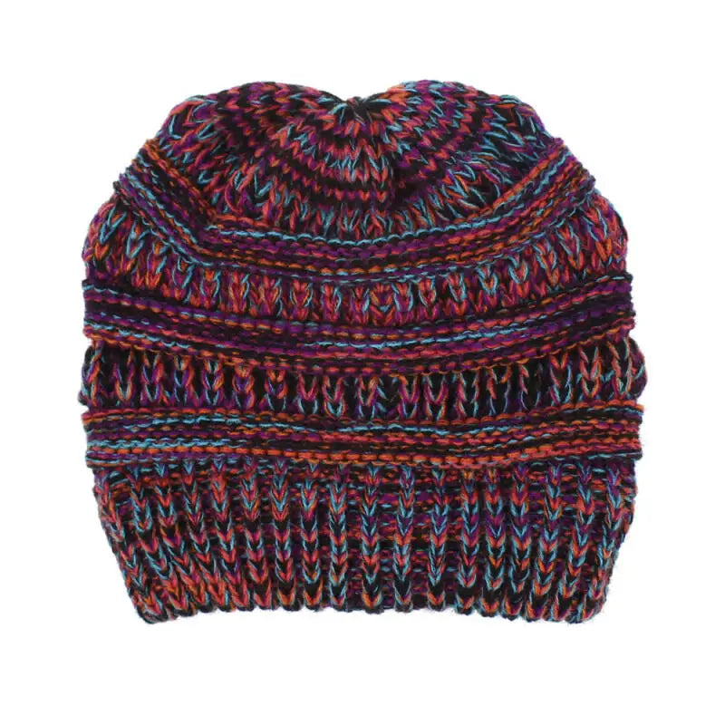 Tejesa Mixed color knitted woolen hat, women's ponytail hat, warm hat, toe cover, ear protection hat, hot selling