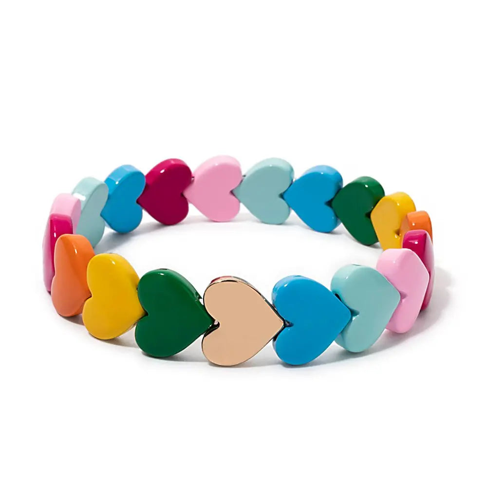 Tejesa  Handmade Colorful Rainbow  Beaded Elastic Bangle For Women