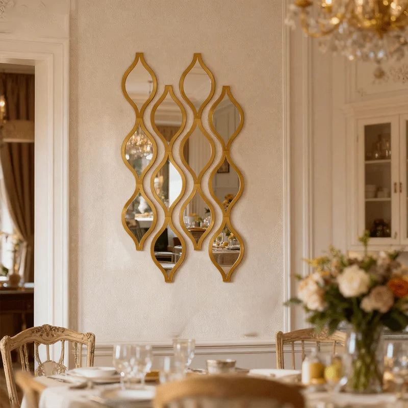 Hemasa 12pcs Teardrop Combination Bathroom Mirror | Golden Artistic Decorative Mirror for Bedroom, Living Room, Hallway Accent Wall