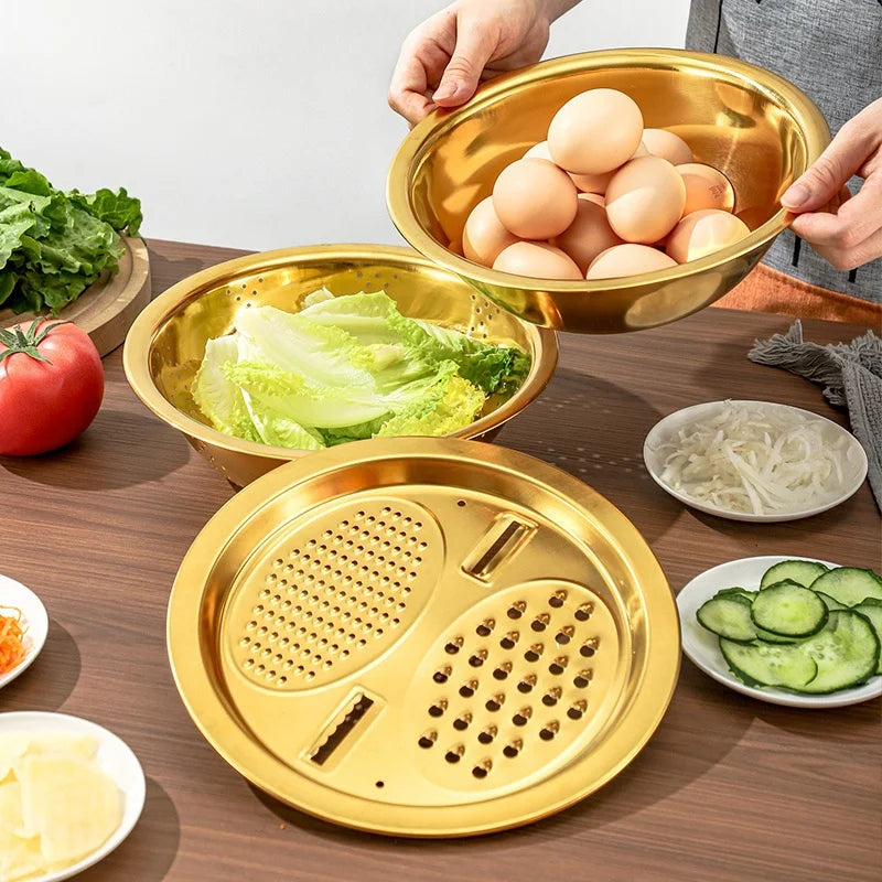 Tejesa 3-In-1 Stainless Steel Kitchen Set,  Multifunctional Filter, and Mixing Bowl