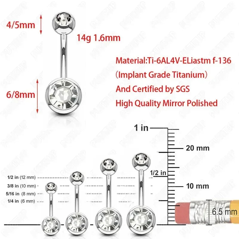 G23Titanium 14G 8/10/12/14mm Surgical Titanium Belly Button Rings Zircon Navel Bar Body Piercing Jewelry Nombril Ombligo Barbell