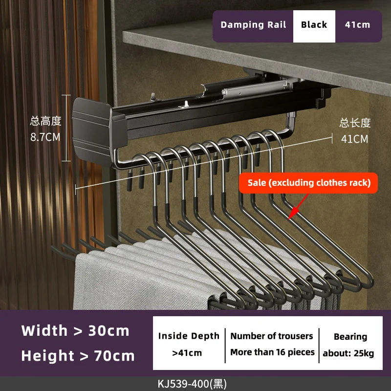 Hemasa Wardrobe Clothing Holders Trousers Racks Cabinet Clothes Storage Rack Pants Shelves Push-pull Damping Rack