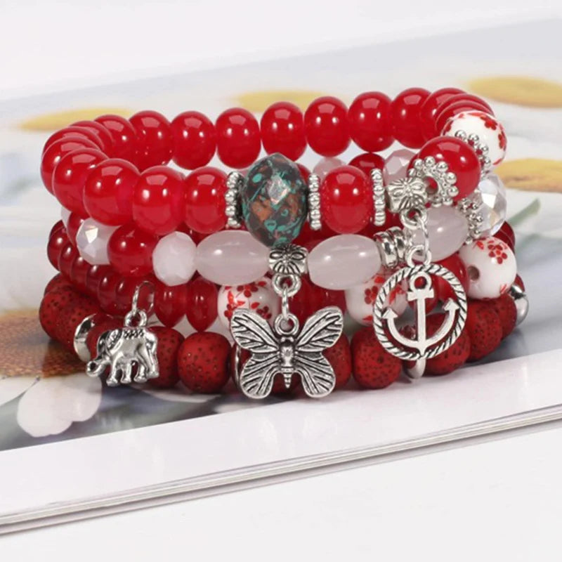 Fatima Cross Evil Eyes Charm Glass Beads Bracelets Set Purple Black PInk White Beaded Women Fashion Protect Jewelry Set
