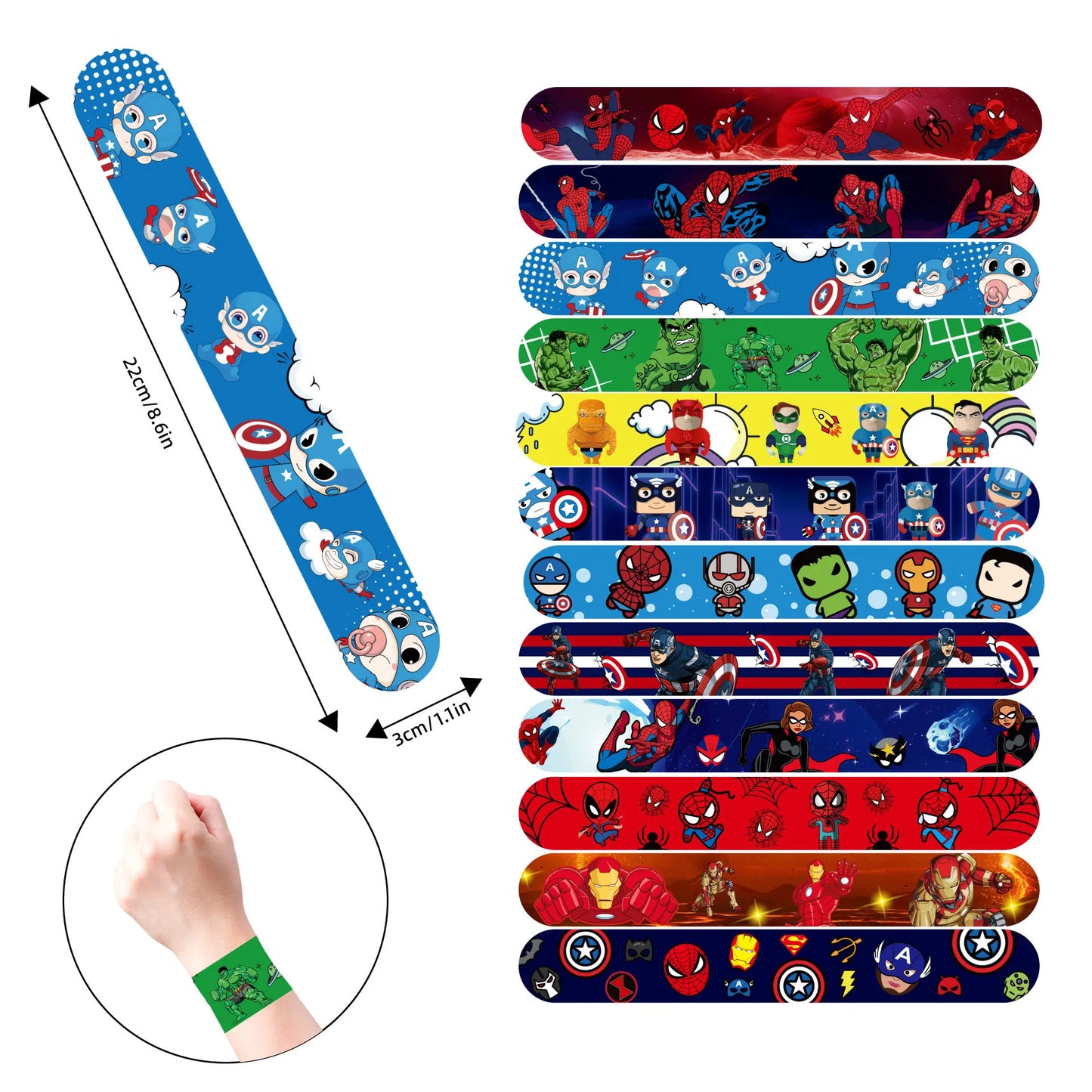 Tejesa 12/24Pcs  Avengers Braclets/Silicone Bracelets/ Slap Bracelets Set for Boy / Wristband Bracelet