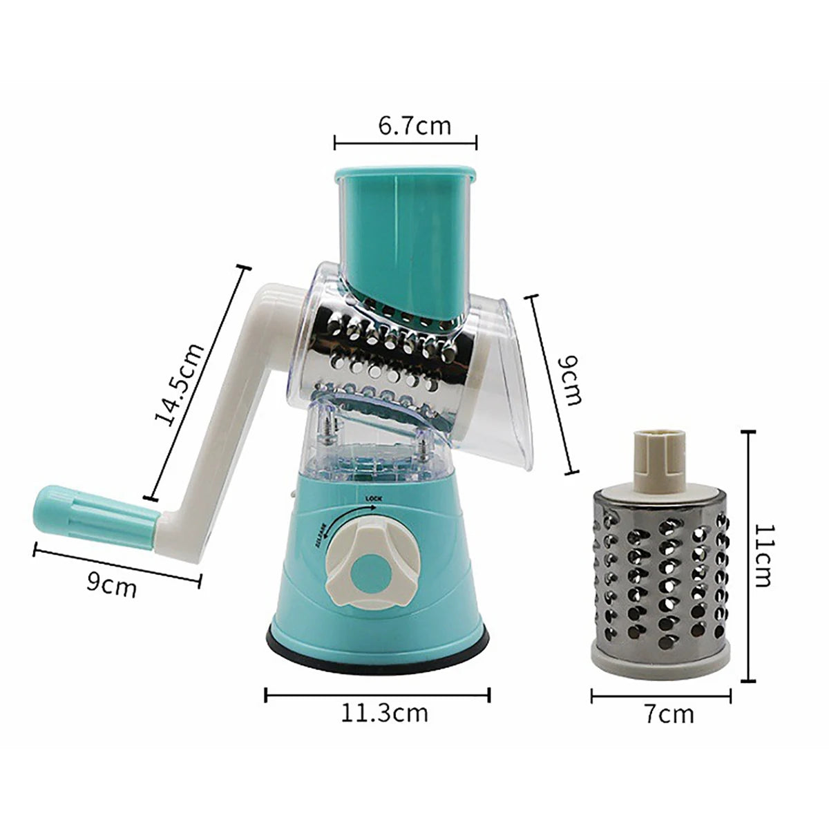 Tejesa Multifunctional Vegetable Slicer Shredder Cutter Tool 3 Sharp Drums Manual Hand Operated Grater Cheese Peanut Cookie Chopper