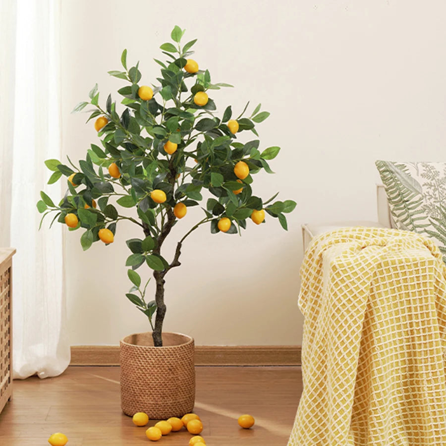 Tejesa 120cm/150cm Artificial Lemon Tree Artificial Tree With Fruit Fake Bonsai Plant Plastic Potted Plant Christmas Home Garden Decor