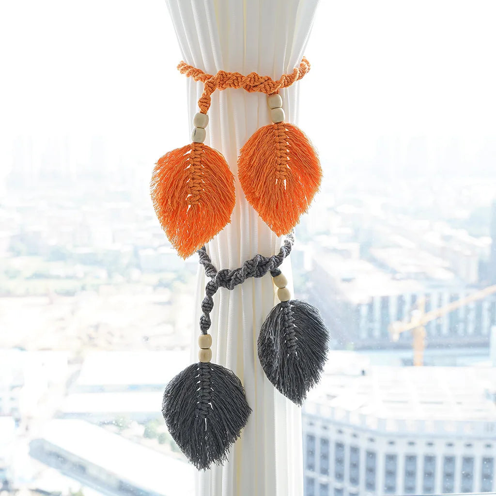 Hemasa Macrame Leaf Curtain Tieback Hanging Tapestry Curtain Decoration Curtain tie Boho Home Decoration for Living Room Home Decor