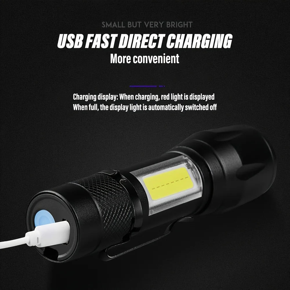 Hemasa LED Powerful Flashlight Rechargeable Multi Functional for Long Range Portable Outdoor Home Mini Flashlight with Cap Clip