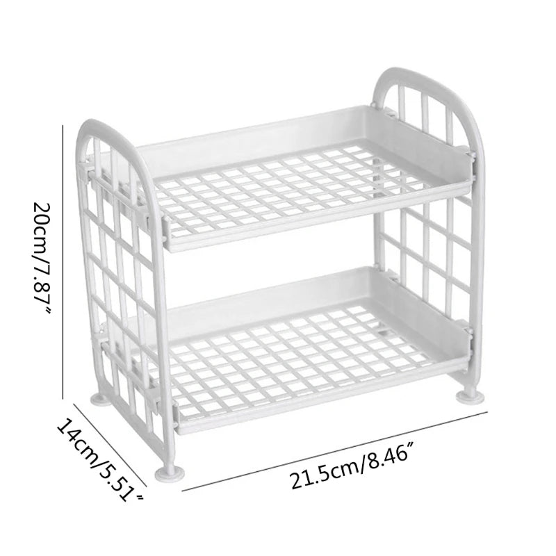 NICEFurniture 2 Tier Hollow Out Plastic Foldable Shelf Countertop Cosmetic Storage Spice Rack Vanity Tray Bathroom Kitchen