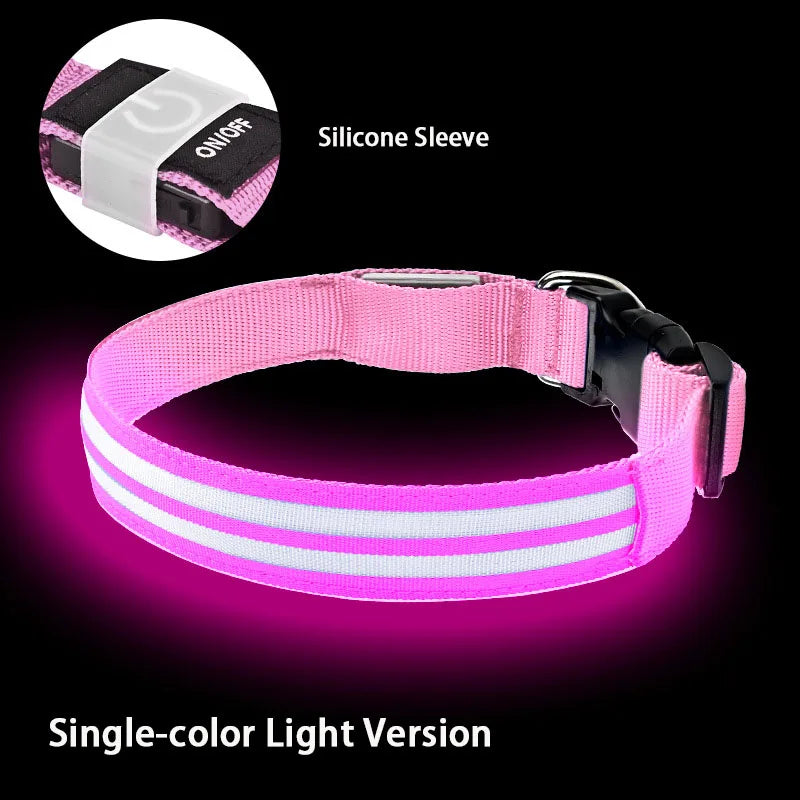 Light Up Dog Collar for Night Walk Color LED Glowing Pet Safety Collar Rechargeable Dog Necklace with Dog Harness Dog Leash Ring