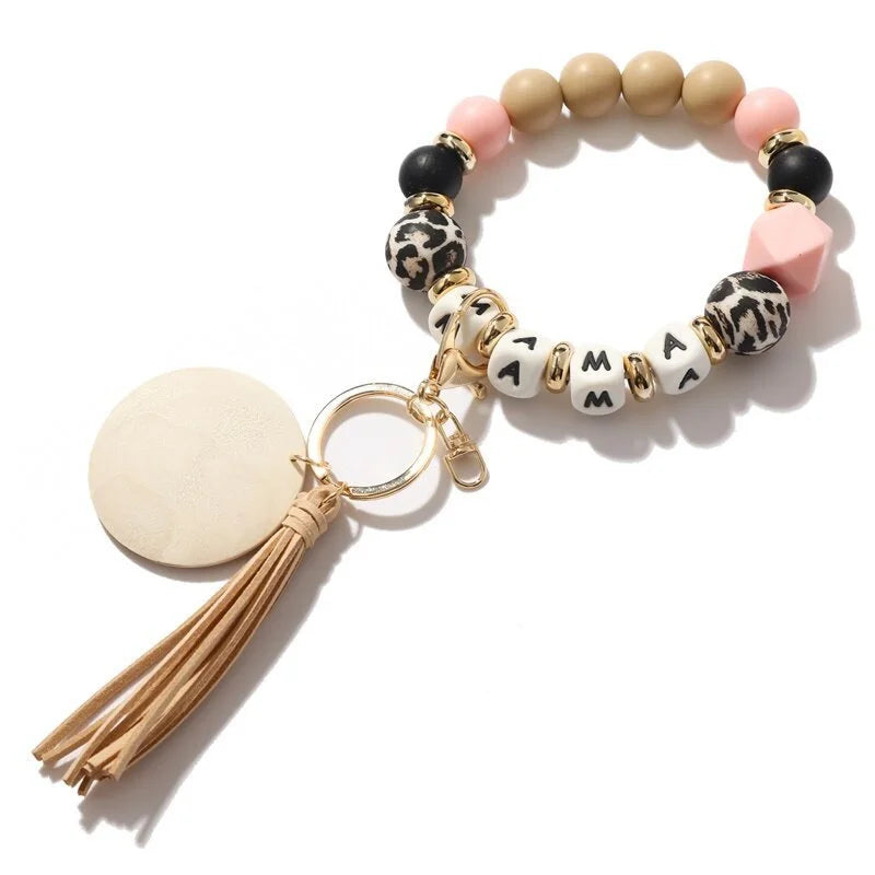 Silicone Keychain For Keys Tassel Wood Beads Bracelet Keyring For Women Accessories Multicolor Keychain Wholesale Hot Sale 2022