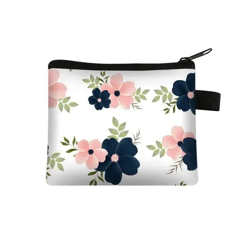Tejesa Floral Print Small Cosmetic Bag Girl Women Sanitary Napkin Storage Organizer Bag Coin Card Money Eearphone Lipstick Holder Pouch