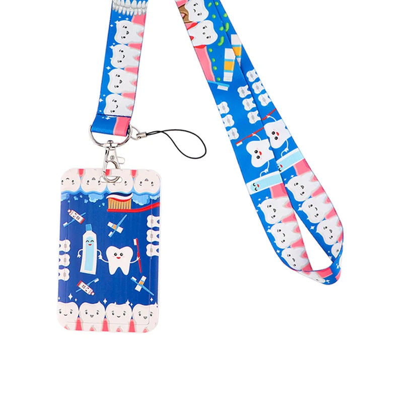 Dentist Doctor Nurse Cartoon Credential Neck Strap Lanyards Keychain ID Card Pass Hang Rope Lariat Key Chain Ring Badge Holder