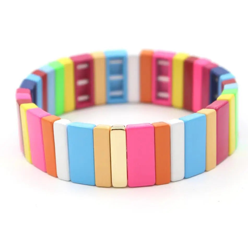 Bohemian Fashion Enamel Ladies Bracelet Rectangular Rectangle Rainbow Lucky Bracelet Beaded Multilayer Stackable Couple Bracelet
