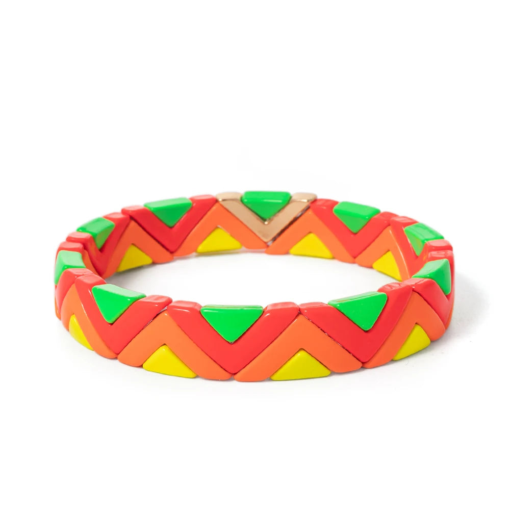Tejesa Yellow Red Color  Enamel Tile Beads Bracelets For Women /Hand Jewelry Charms Beach Elastic Bangle For Party Luxury