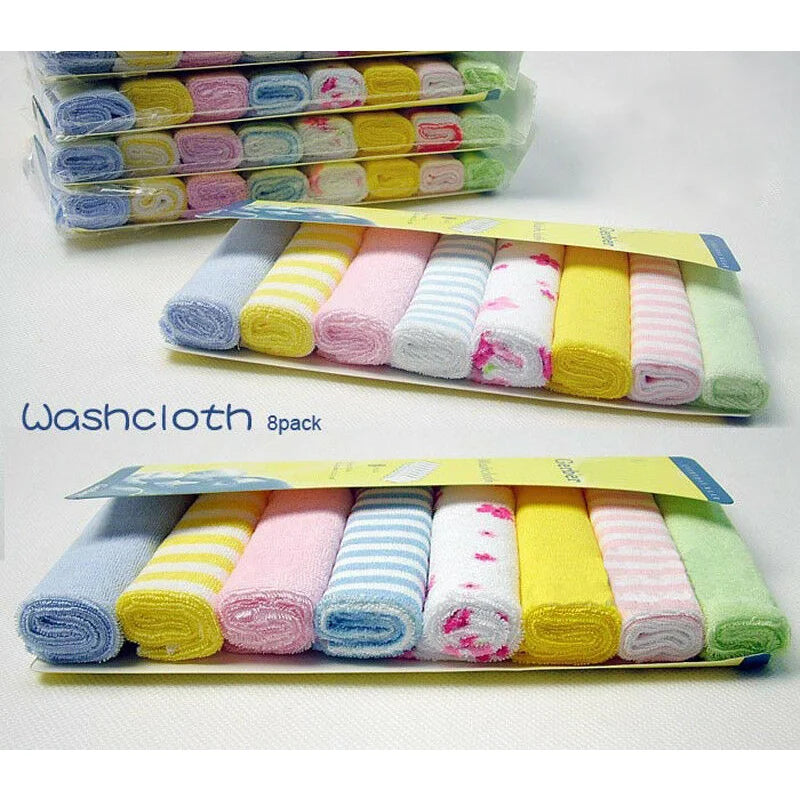 Hemasa 8PCS Baby Washcloths Set, Soft Absorbent Organic Cotton Washable Saliva Towel Face Wipes, Newborn Bath Face Towel Random Color