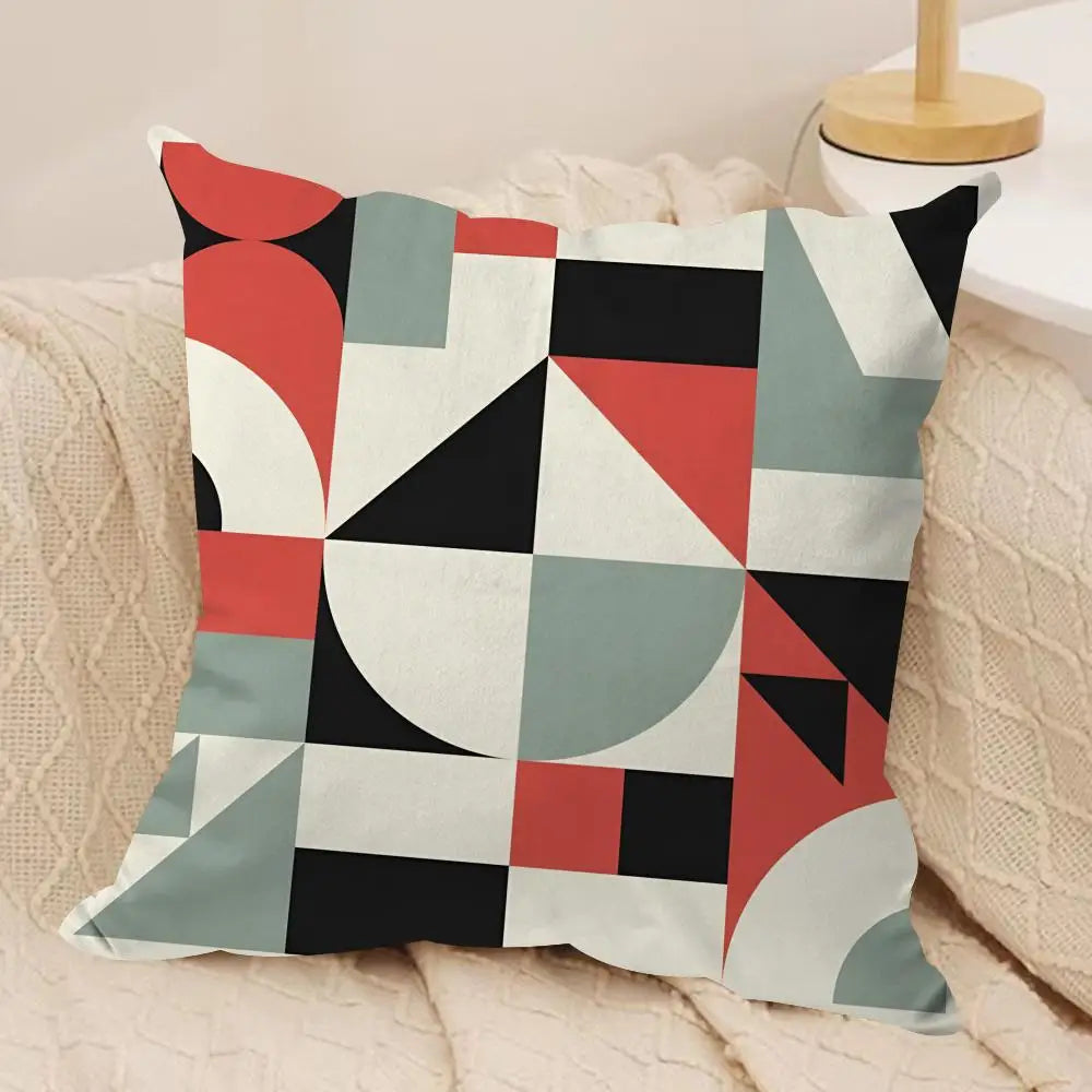 Hemasa  4Pcs Geometry Cushion Cover Soft Plush Fabric Double-Sided Printed Sofa Cushion Cover for All Seasons Home Decor