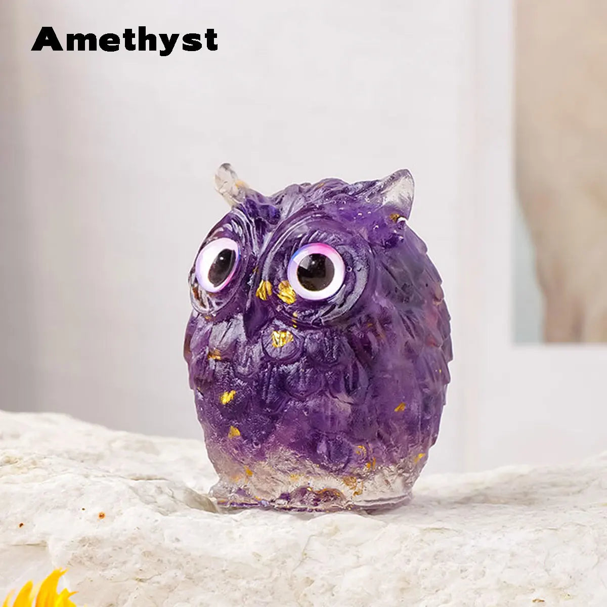 1PC Natural Crystal Macadam Owl Mini Resin Drops Cute Animal Image Reiki Healing Desktop Home Decor Crystal Crafts Small Decor