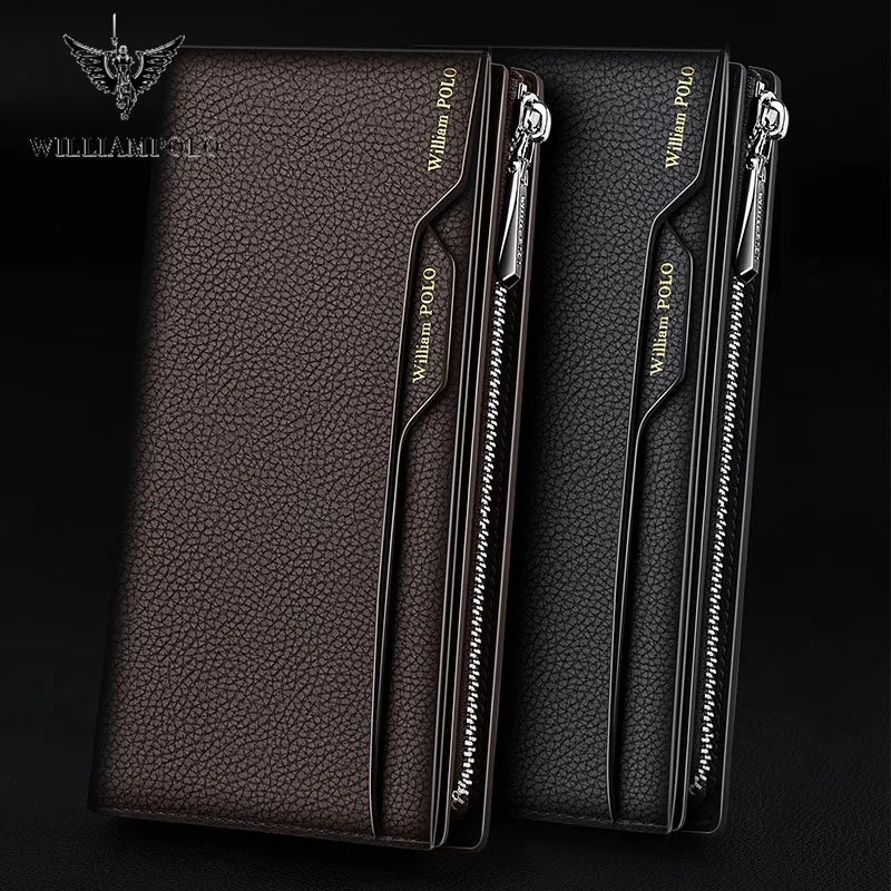 Hemasa Leather Male Wallet Credit Card Holders  Mobile Phone Bag Zipper Purse Handbag
