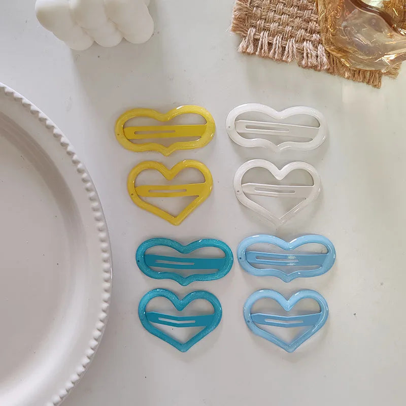 Hemasa 4pc Alloy Big Heart Colorful  Clips for Women/ Girls/ Children