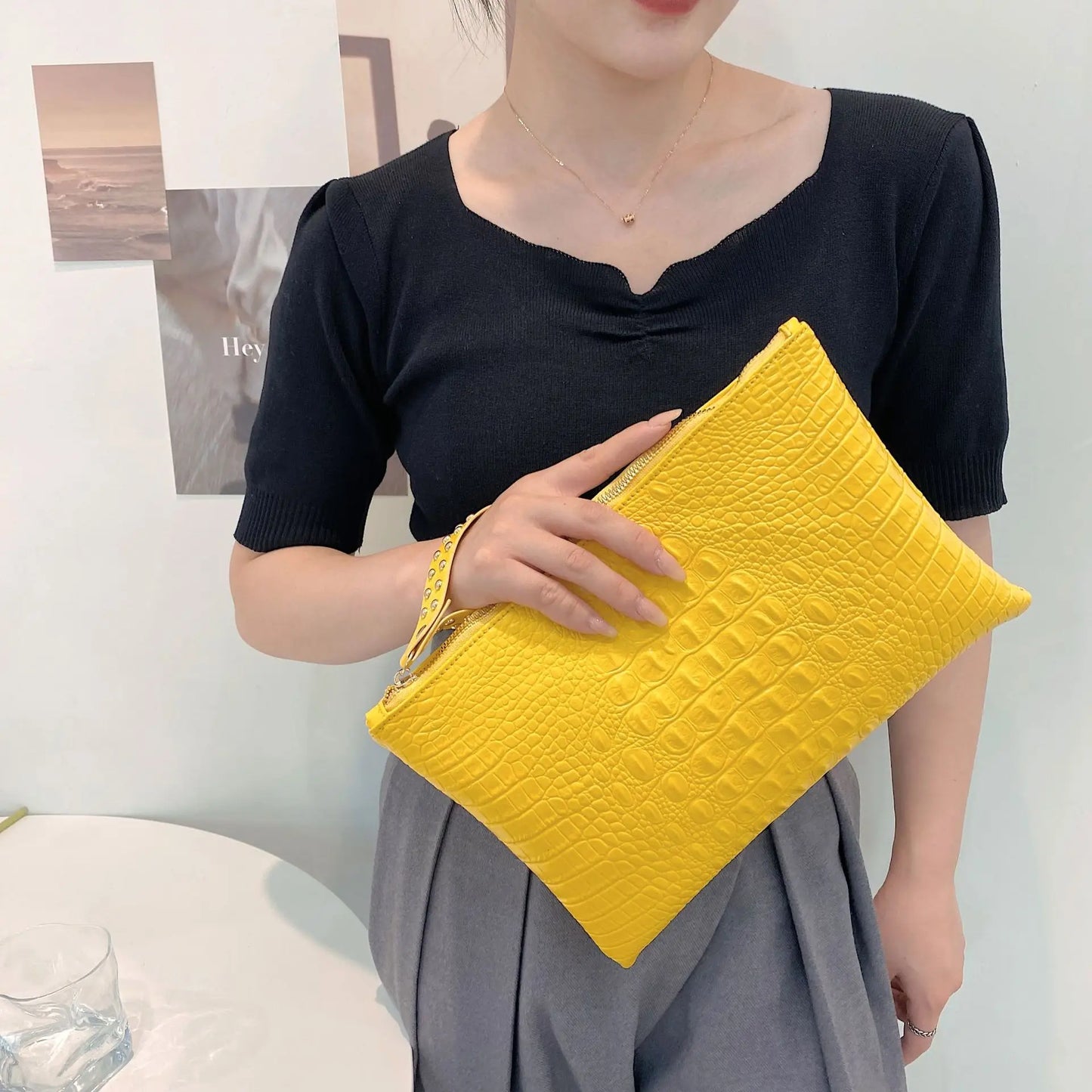 Hemasa Fashion Luxury Handbags Women Bag PU Leather Clutch  Bag/ Wristlet Bag