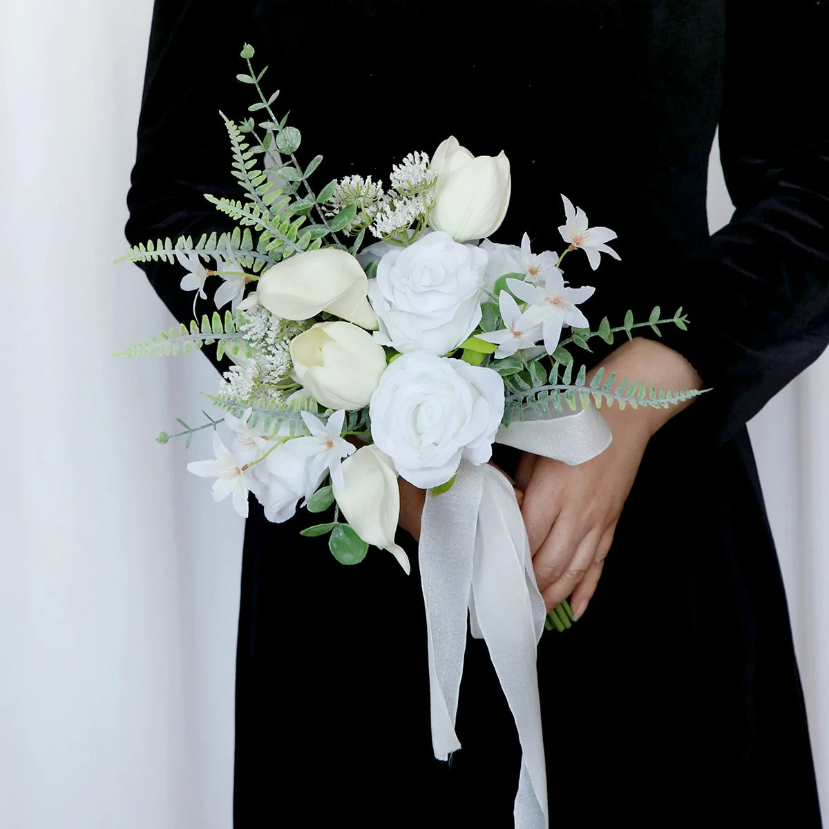 Tejesa  white Colour Handmade Artificial  Flowers  Wedding Bouquet for Bride / Bridal Bouquet for Boho Wedding Ceremony Decor