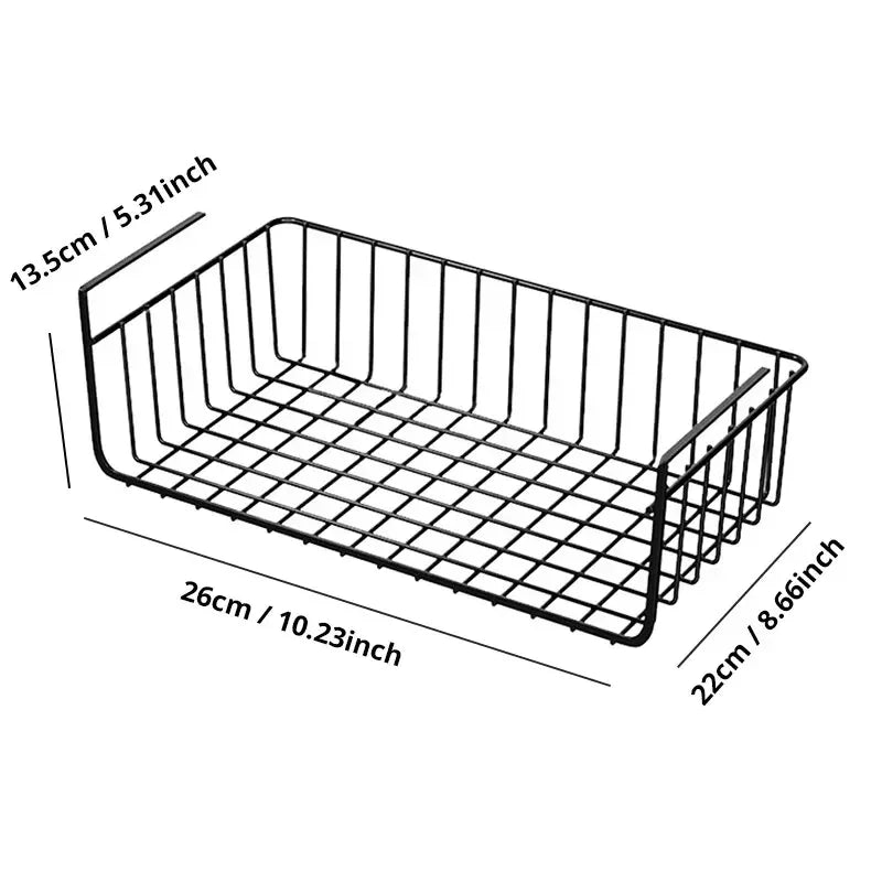Hemasa 1pc White/Black Hanging Net Basket Iron Material Large Capacity Hanging Under Cabinet Wall Wardrobe Storage Basket