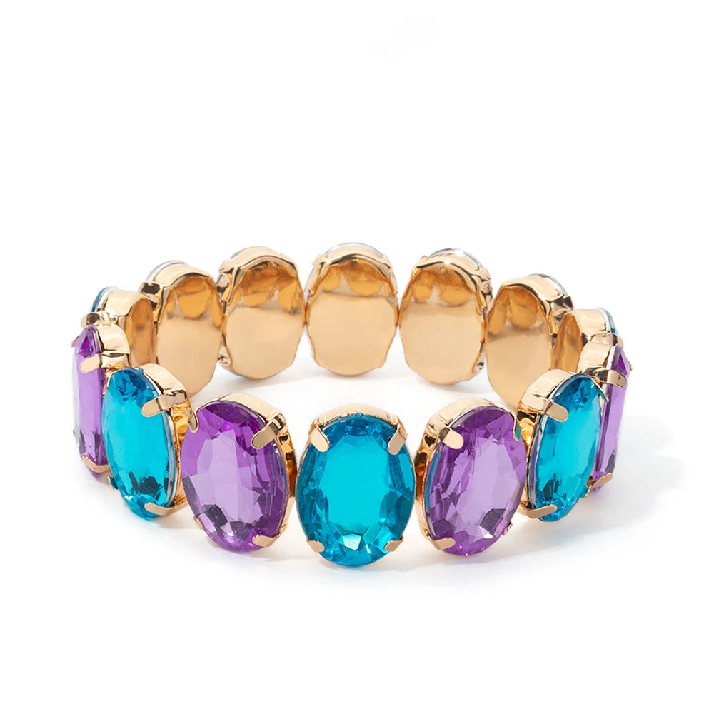 Tejesa  Zirconia Bangle For Women Gold Color Copper Crystal Bracelets Elastic Hand Accessory