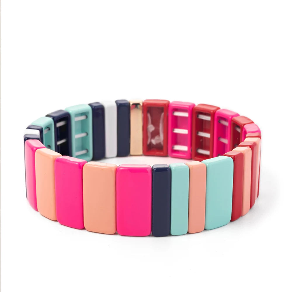 Hemasa Enamel Tile Bead Elastic Bracelet For Women/Girls