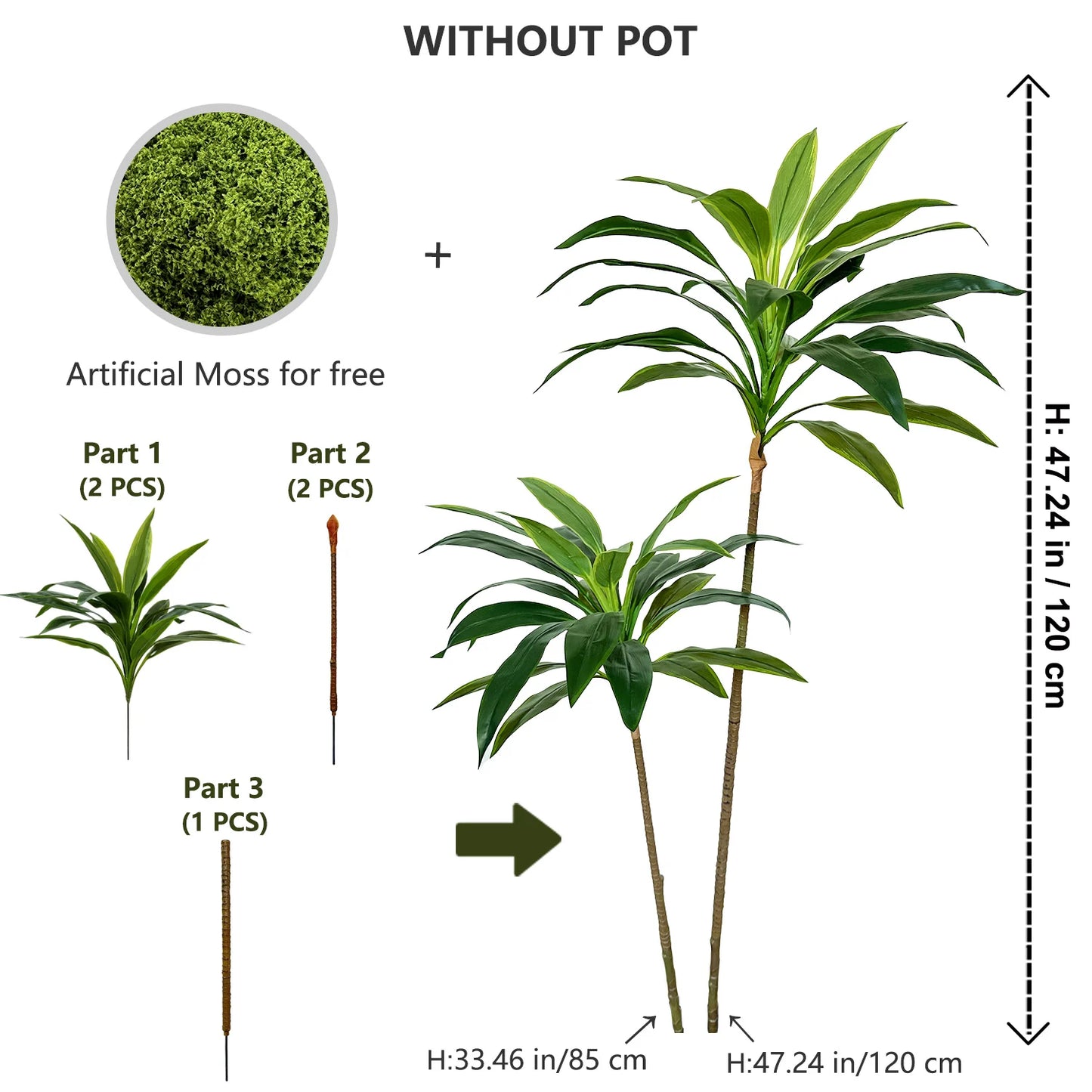 Tejesa 50-225CM Artificial green Dracaena plant tree indoor outdoor ornament fake plant for Home garden Room wedding decor halloween