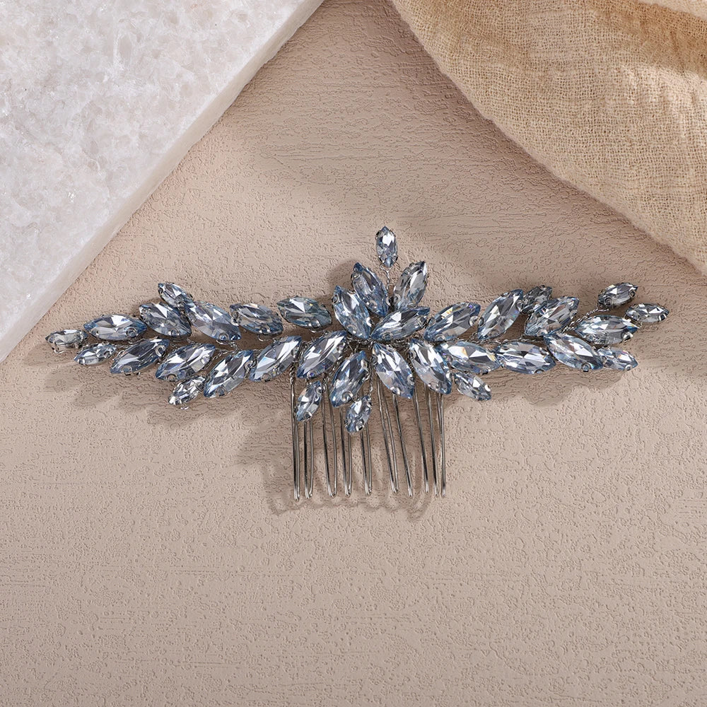 Hemasa  Rhinestone Bridal Hair Comb /Red Blue Headpiece for Women