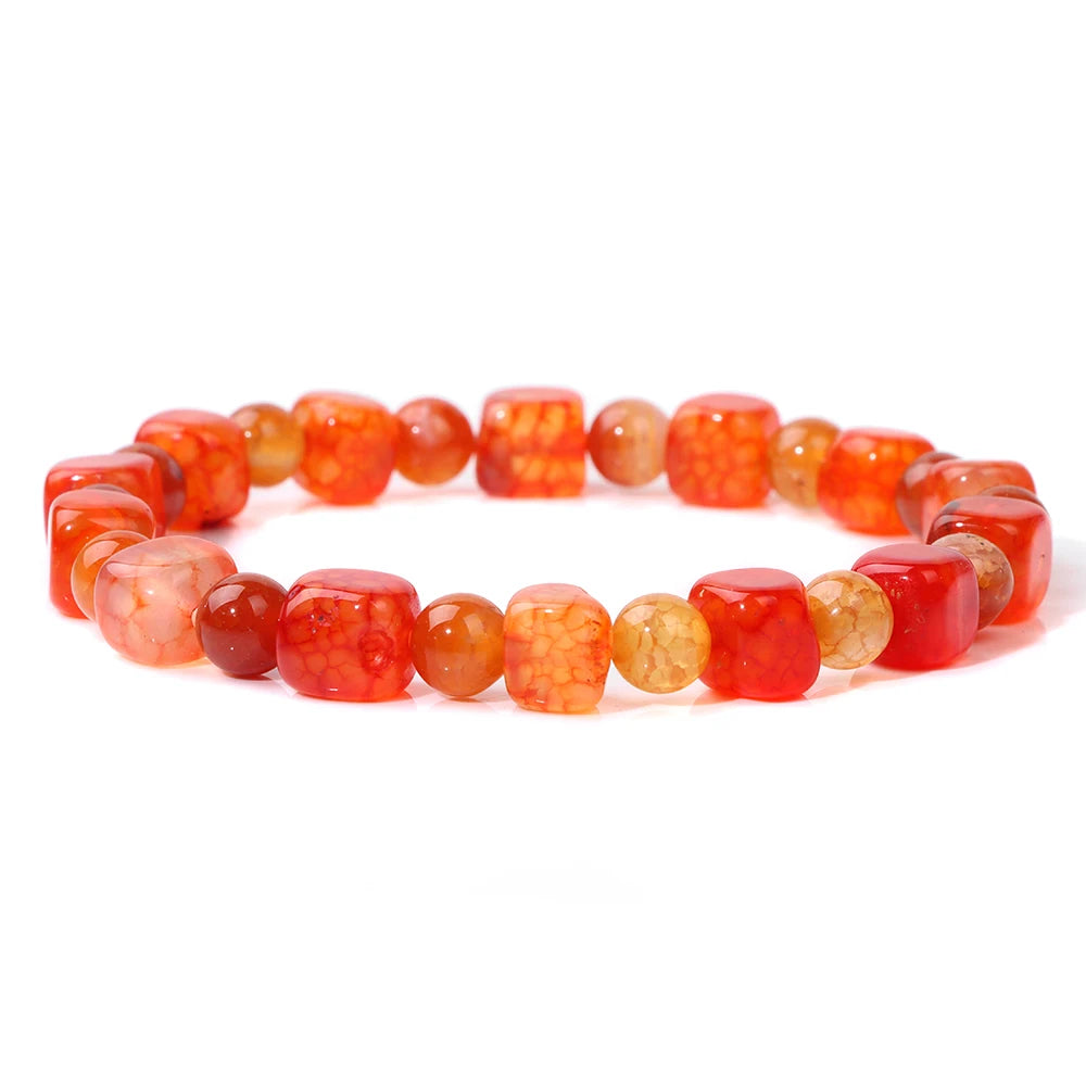Square Tourmaline Agates Bracelets For Women Men 6mm Red Agates Round Spacer Beads Bracelet Handmade Stretch Meditation Bangles