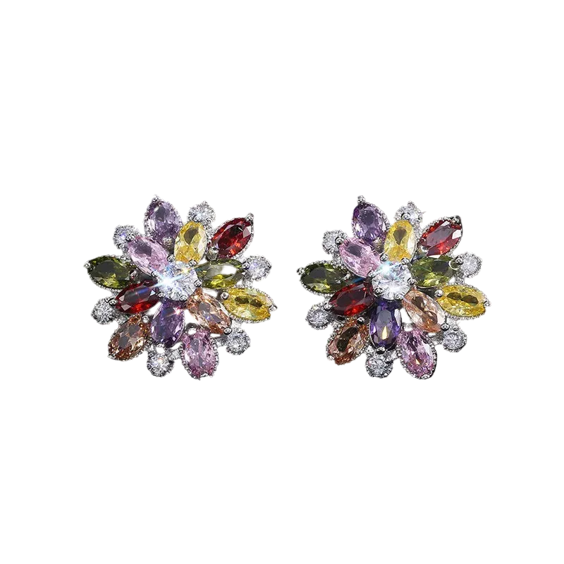 Tejesa 925 Sterling Silver Gorgeous Big Flower Stud Earring for Women Wedding Engage Dance Party Noble Brilliant Zircon Stone Earrings