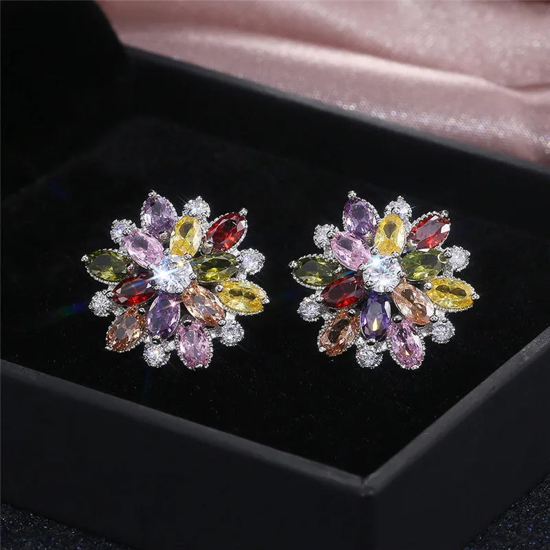 Tejesa 925 Sterling Silver Gorgeous Big Flower Stud Earring for Women Wedding Engage Dance Party Noble Brilliant Zircon Stone Earrings