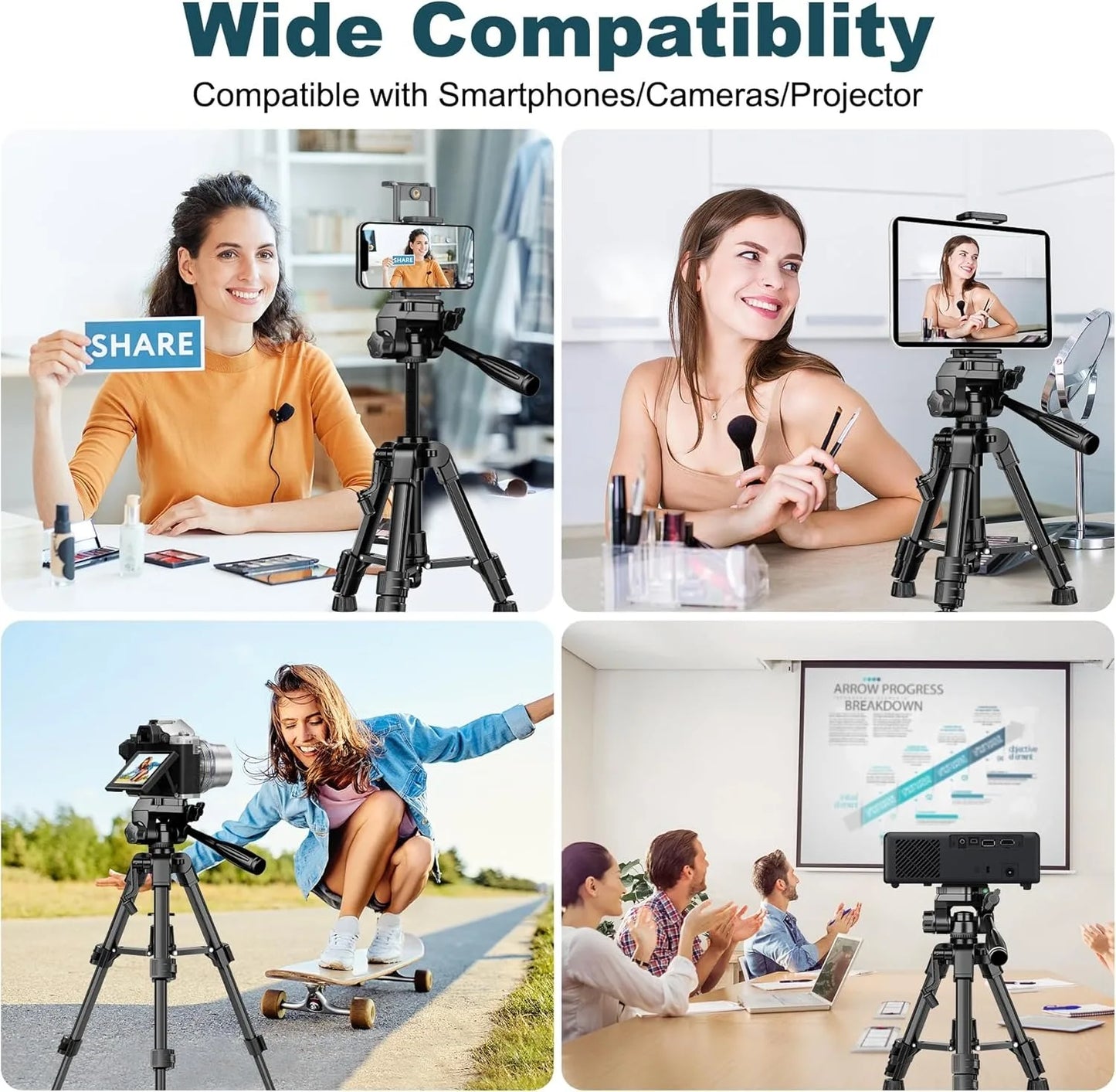 Tejesa Mini Tripod for Camera, 25inch Aluminum Tabletop Camera Tripod, Portable Travel Tripod , for Cameras, Projectors, Spotting Scope