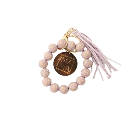 Hemasa Silicon Beads MAMA Monogram Wood Blank Wooden Disc Bracelet Tassel Keychain Wristlet Gift for Her Key Ring
