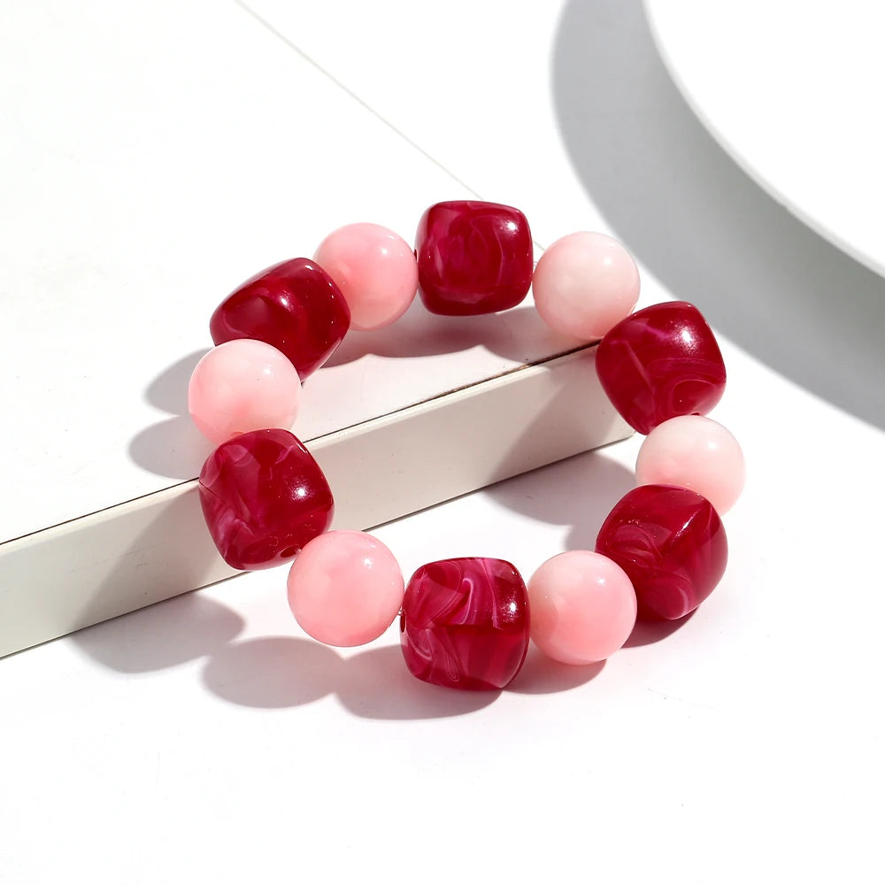 Bohemian Acrylic Geometric Square Round Beads Elastic Bracelets for Women Trendy Resin Beaded Stackable Bracelet Bangle Jewelry