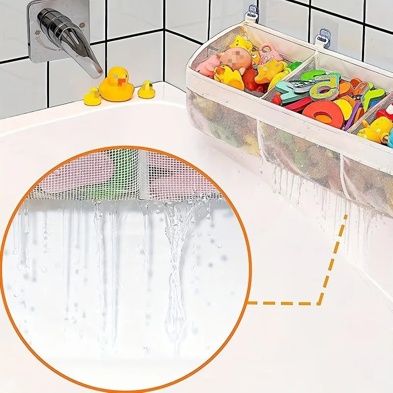 Tejesa 3-Compartment Shower Mesh Storage Bag , Bathtub Multi-Purpose Storage Rack, Bathroom Net Storage Bags