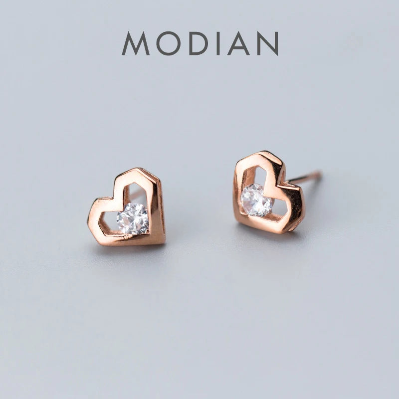 Modian 2025 New Authentic 925 Sterling Silver Clear CZ Special Design Cute Stud Earrings for Women Wedding Fashion Jewelry